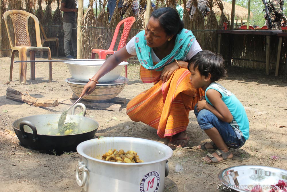 Food prep by local Bodo community women