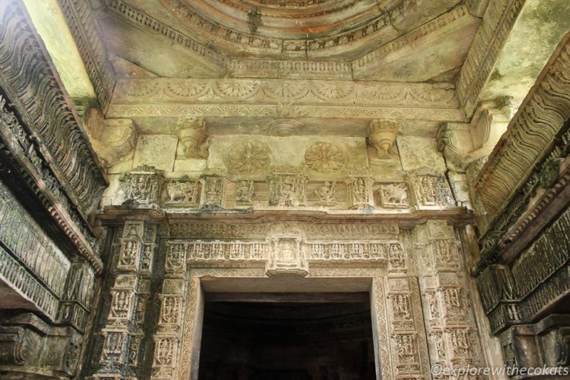Heavily ornamented carvings inside the temple