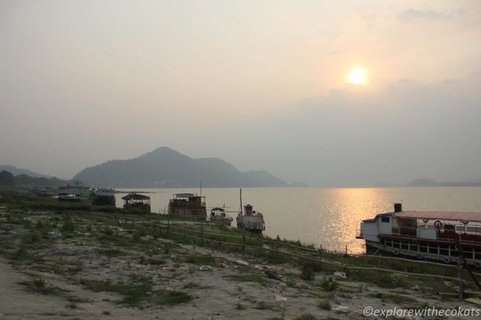 Boats lined for the ferry over Brahmaputra river