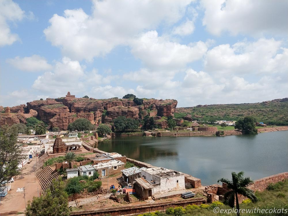 Badami town, Badami cliffs overlooking Agastya lake