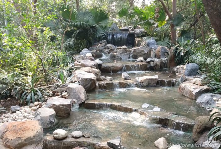 An artificial waterfall at the park
