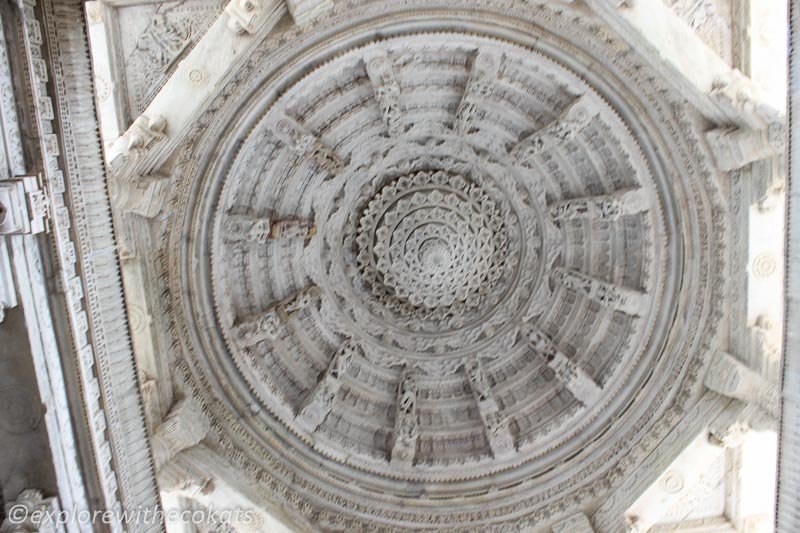 The intricate carvings on the ceilings of Ranakpur Jain Temple