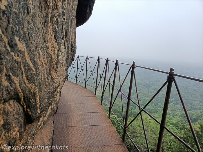 Metal staircase towards the frescoes of Sigiriya gallery