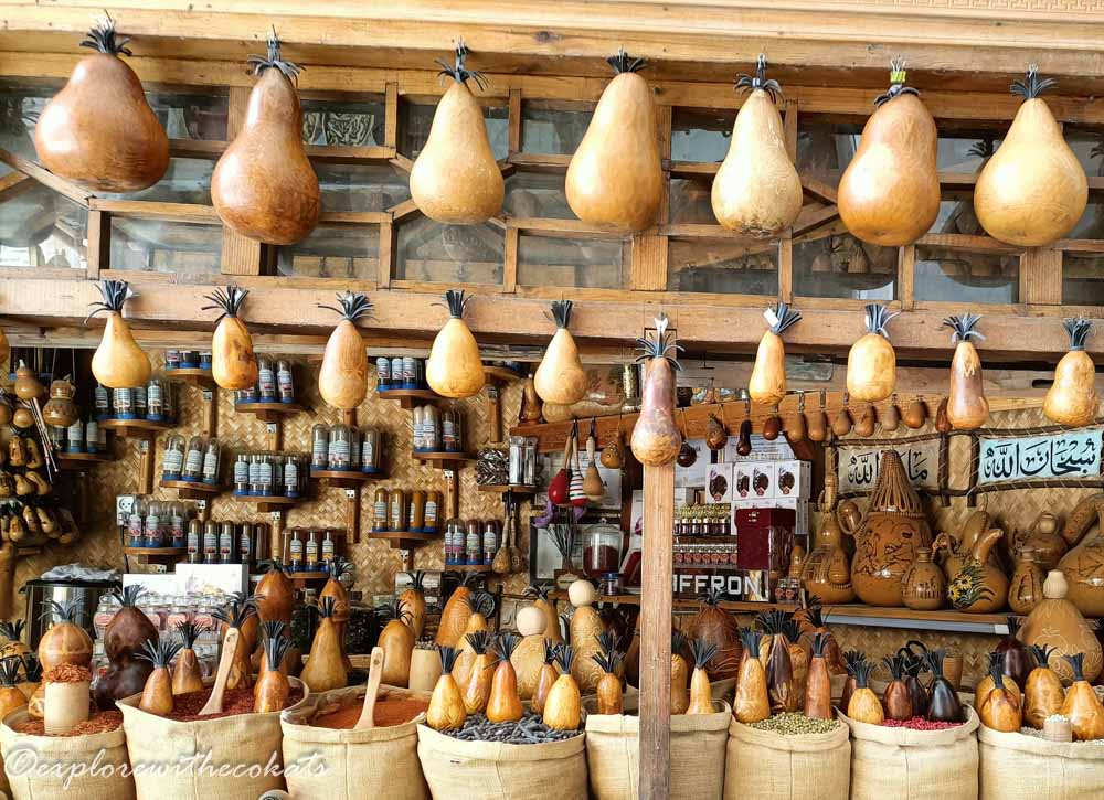 Local Uzbek spices in Aubergine collectible wooden jars