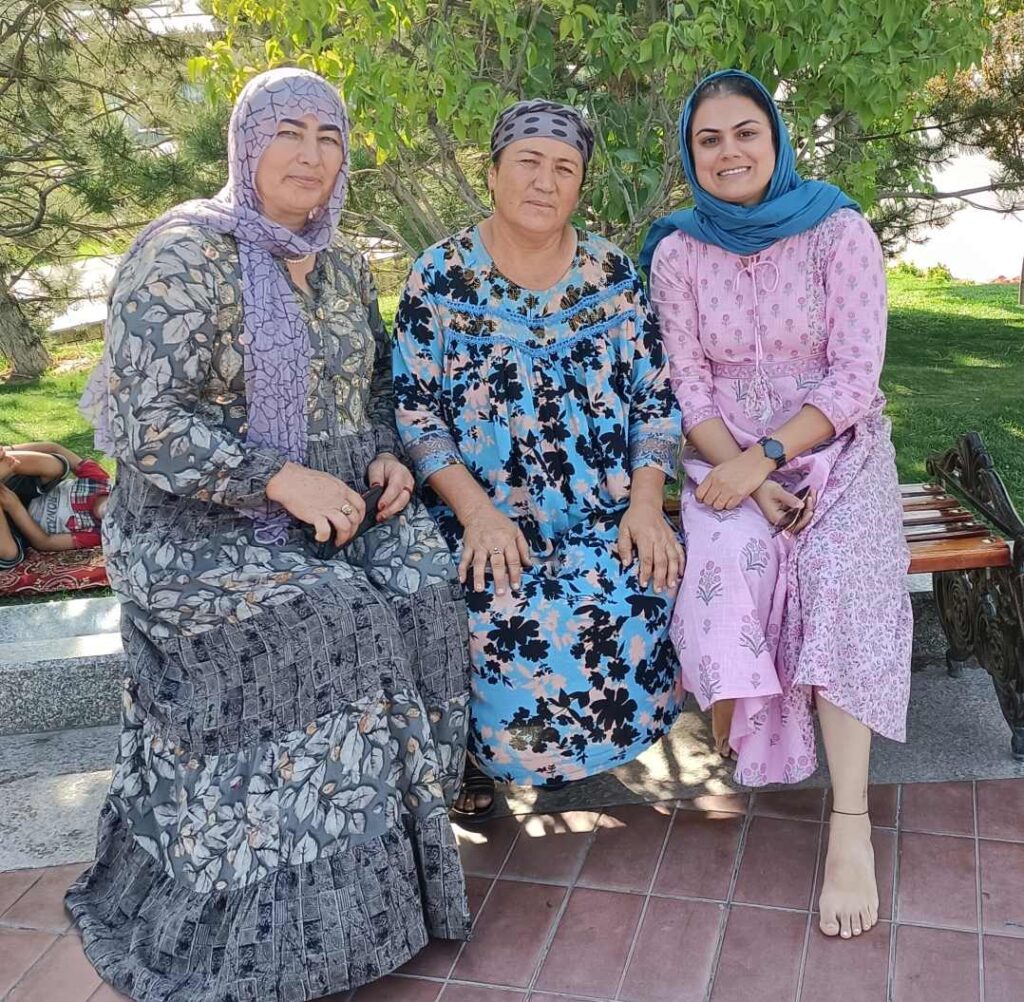 Taking photos with Uzbek locals