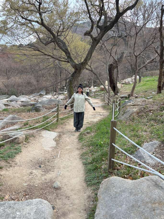 Hiking in Beomeosa temple stay uniform to temple