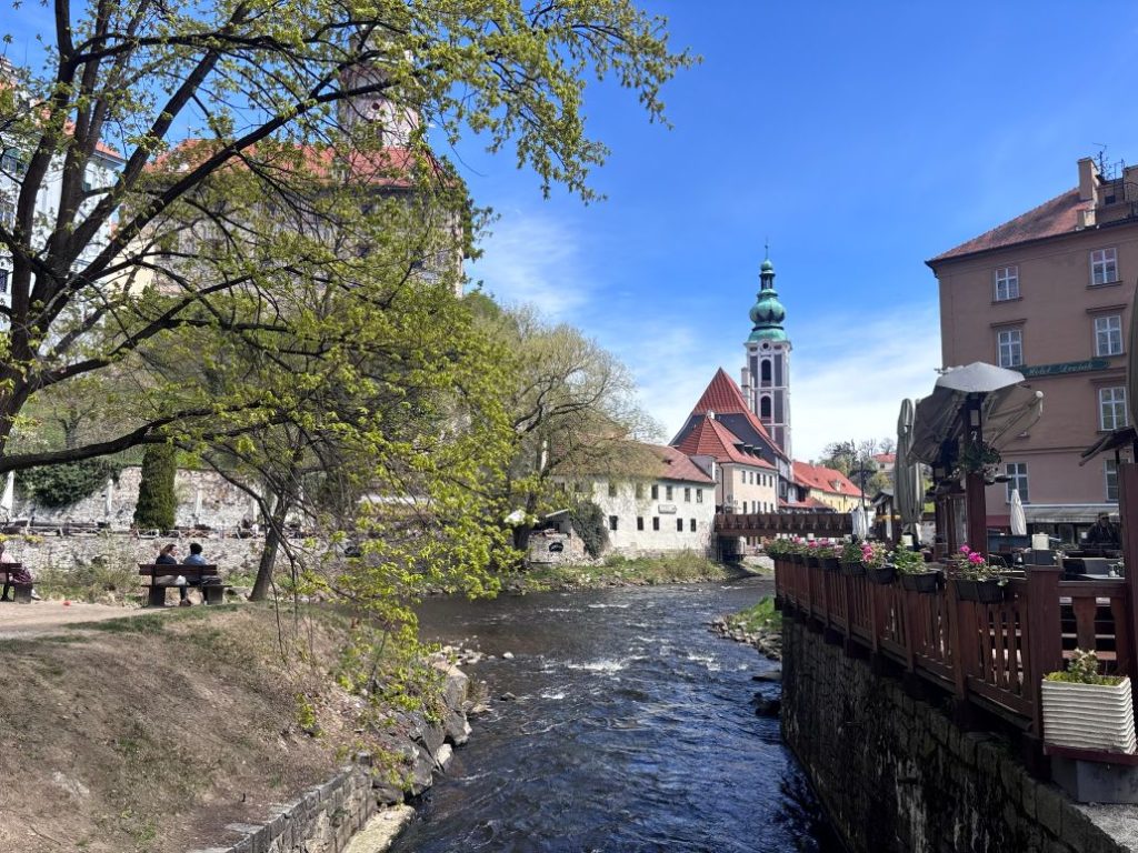 Cafes on Vltava River in Cesky Krumlov