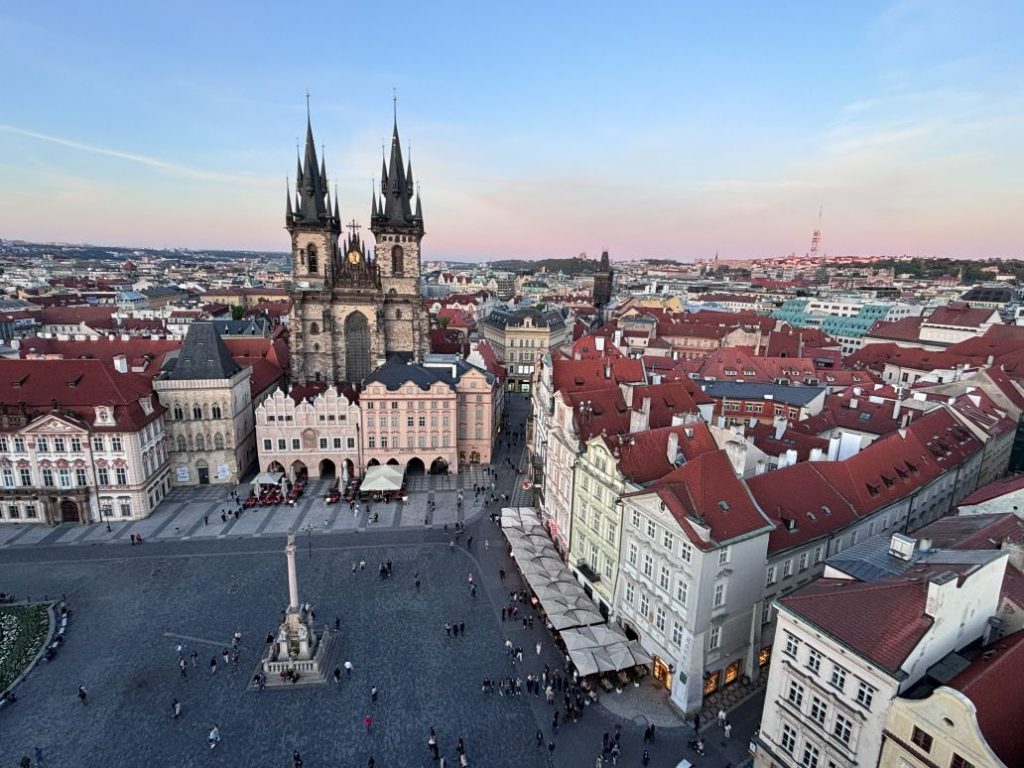 Prague old town square at sunset