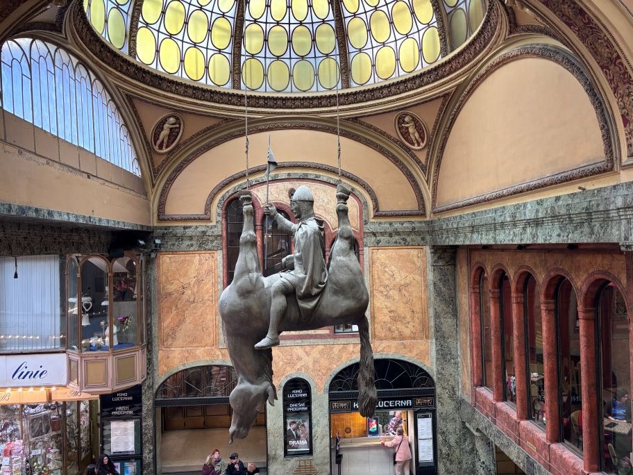 Upside-down horse sculpture